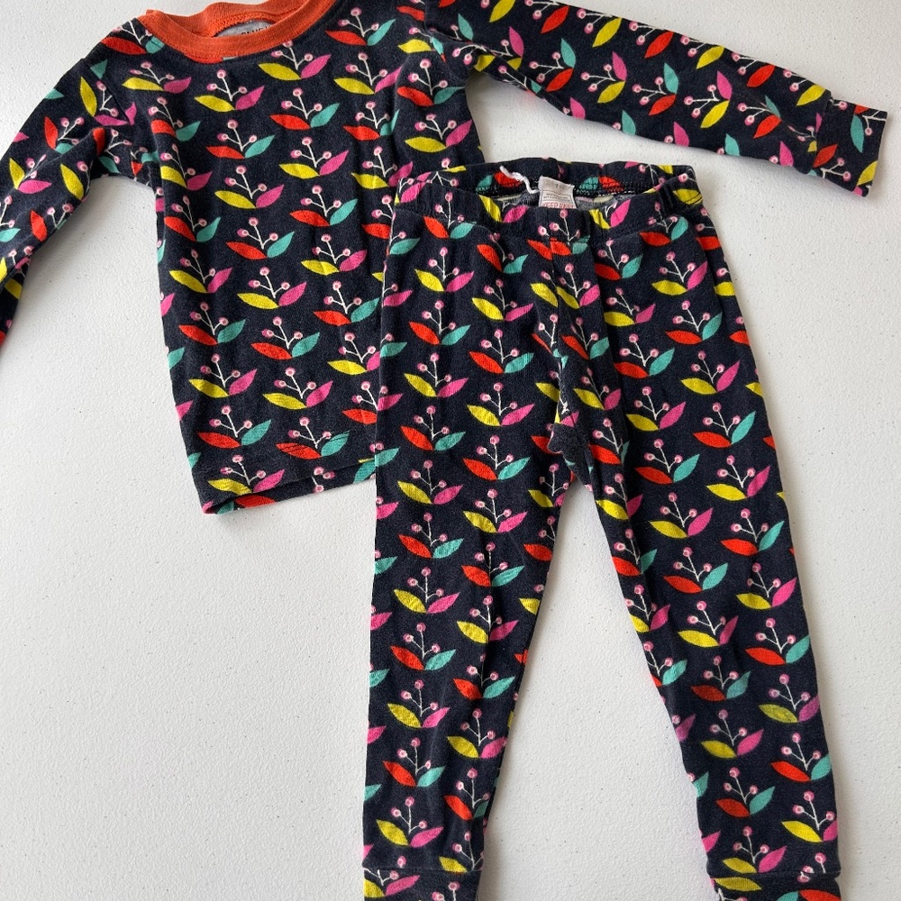 Little blue house multicoloured leaf print 2pc pj set